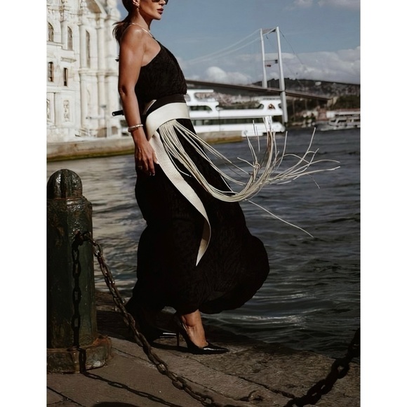 NWT Tory Burch Maxi Silk-Blend Pleated One-Shoulder Devoré Dress - Picture 6 of 9